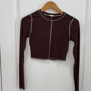 Garage Brown ribbed Long Sleeve Crop Top size xmall